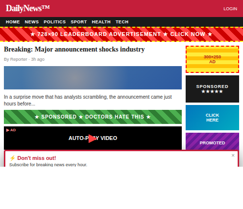 News site plastered with ads — before AIO